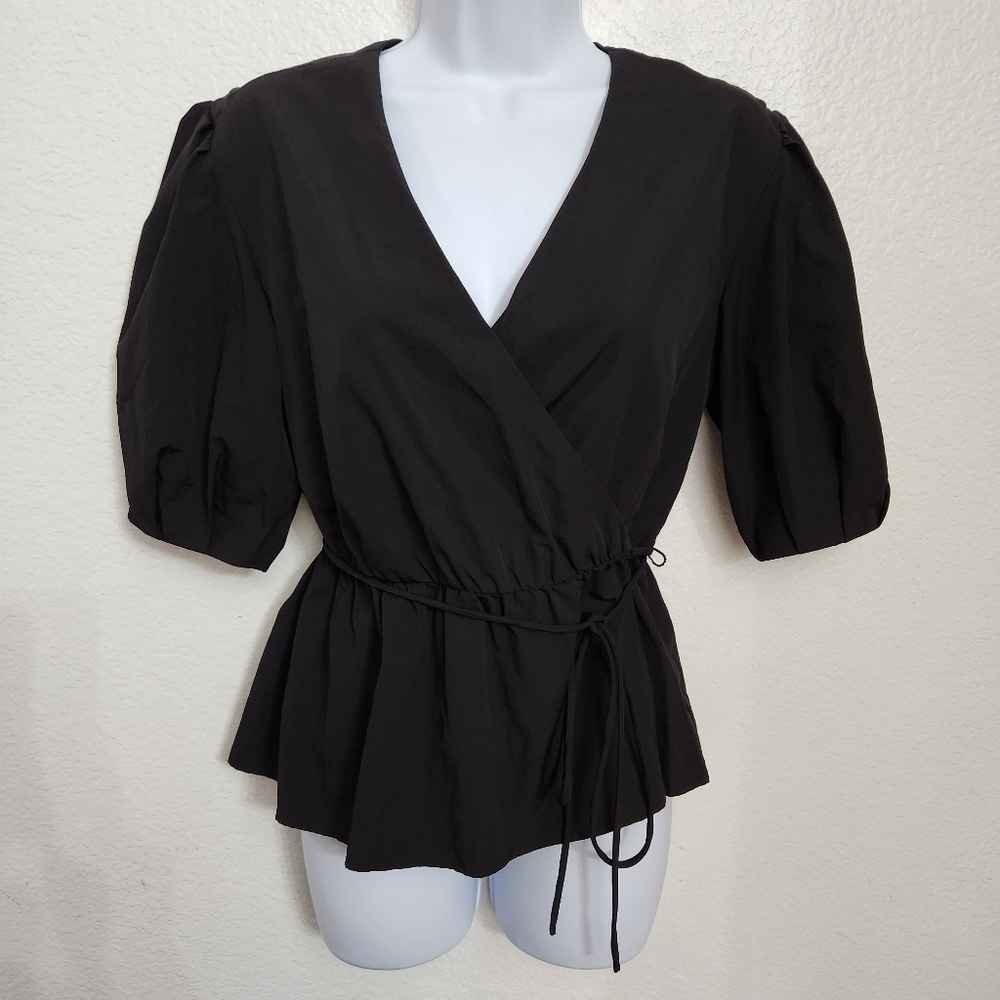 Rebecca Minkoff Black Puff Sleeve Top